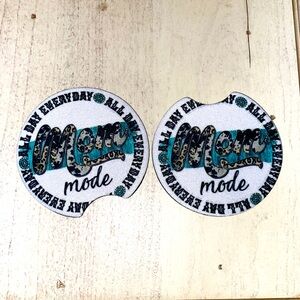 Set of two Mom mode neoprene car coasters